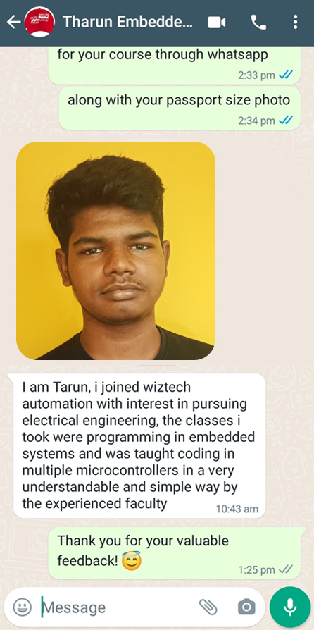 Embedded System Student Testimonials Tharun - Best Embedded Training Institute